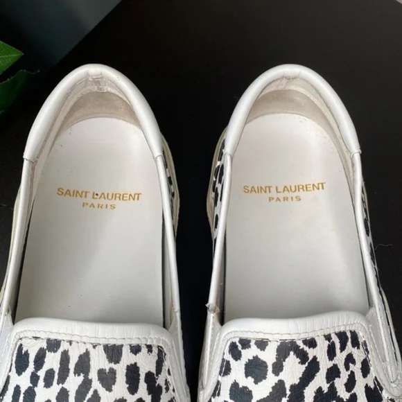 Saint Laurent White And Black Leopard Print Venice Slip-On Sneakers w/ Box - Picture 11 of 14